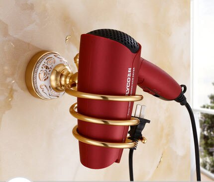 Bathroom Accessories Set Aluminum Carved Champagne Gold Towel Rack Towel Bar/Ring Toilet Brush Holder Corner Shelf Paper Holder: Hair drier holder