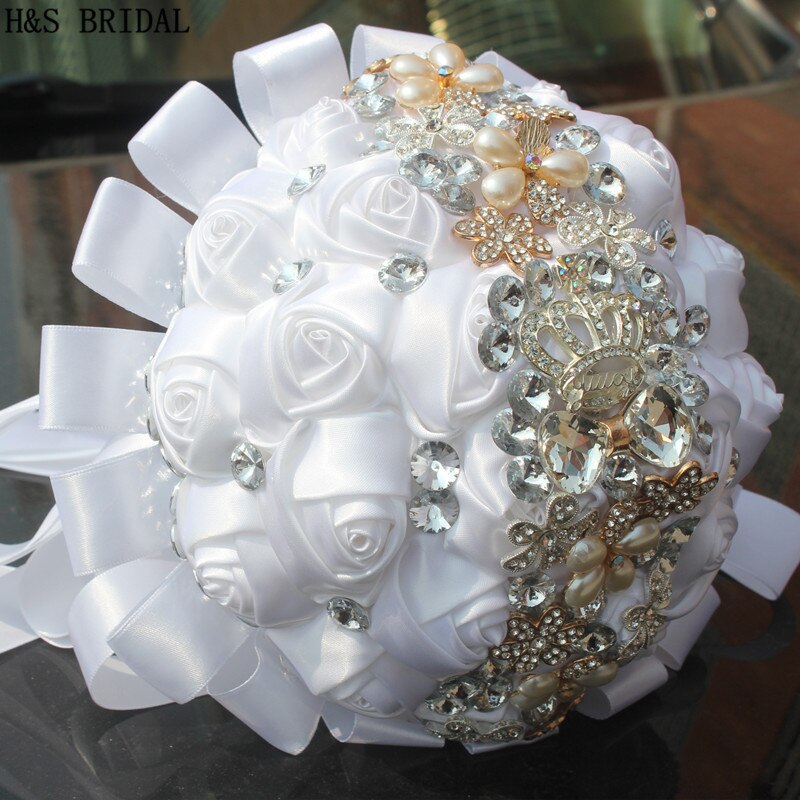 H&amp;S BRIDAL White pearls Wedding Bouquet wedding accessories Bridal Bouquets Artificial Wedding Bouquets buque de noiva: Default Title