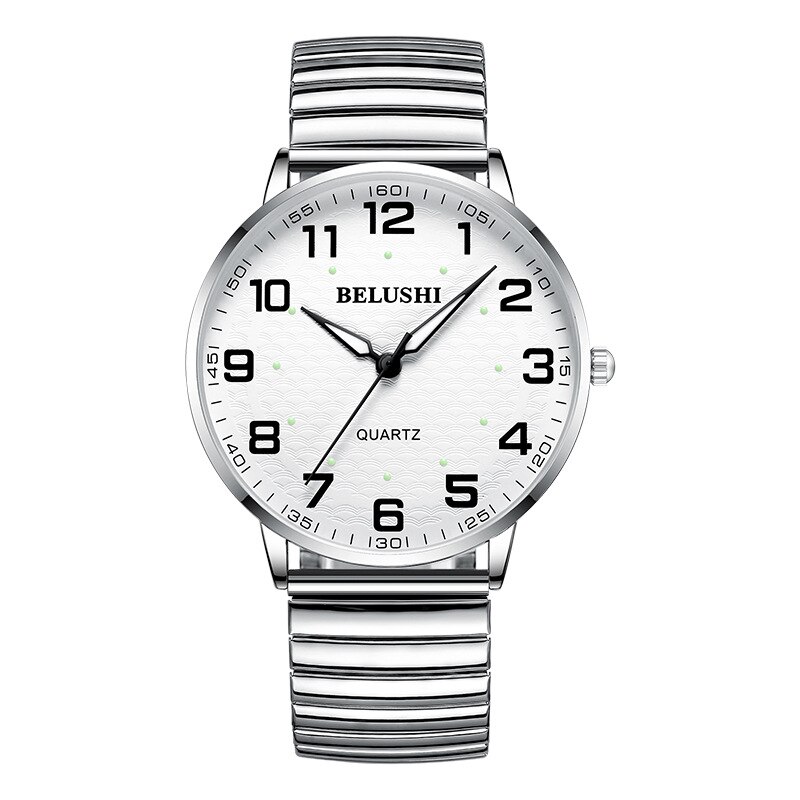 Grote wijzerplaat paar horloge nummer datum gemakkelijk te zien oudere mensen volledig roestvrij staal quartz klok dames heren horloges lichtgevend  a3564: Grote 3