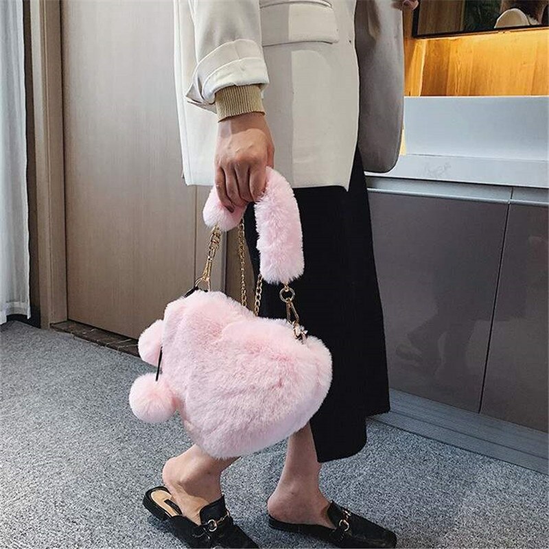 Schattige, schattige nepbont meisjes handtassen crossbody tassen voor vrouwen zachte pluche dames schoudertassen dames handtassen