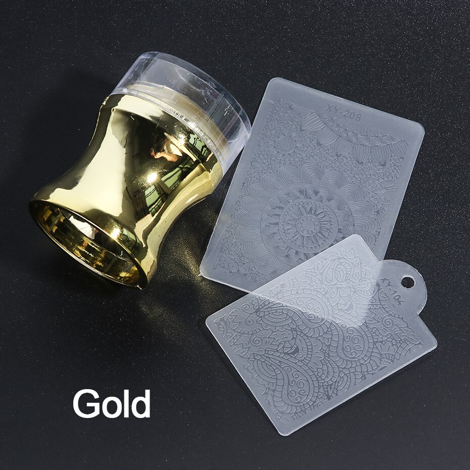 Tampons pour ongles en Silicone transparent, 3 pièces de transfert de vernis, kit de pochoir imprimé pour Nail Art, accessoires de manucure, NT1033: Gold