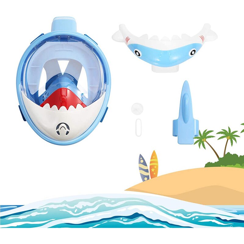 Barn snorkelmask full ansikte vikbar 180 graders panoramautsikt snorkling mask anti dimma anti läckage snorkel för barn