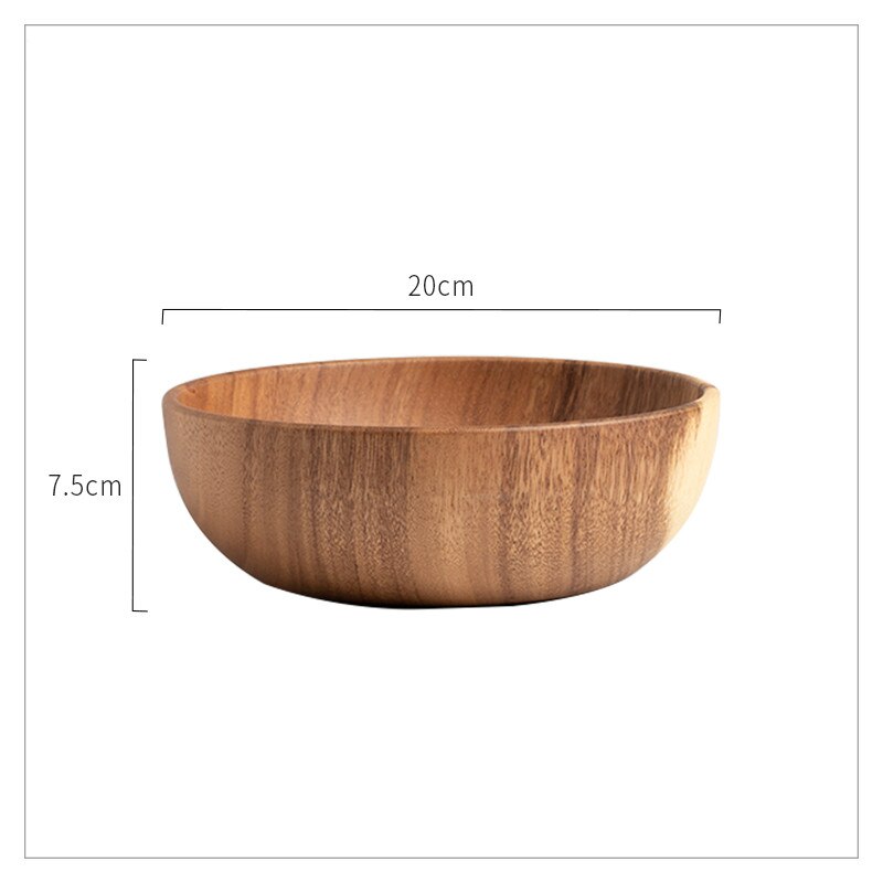 Cuenco de madera hecho a mano de estilo japonés, utensilios de cocina de madera de Acacia, tazón de Ramen para sopa, batidos, utensilio de cocina: 20x7.5cm