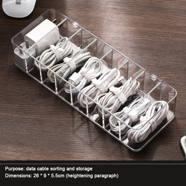 Cable Storage Box Transparent Plastic Data Line Storage Container for Desk Stationery Makeup Organizer, Key and Jewelry Box: Heightened