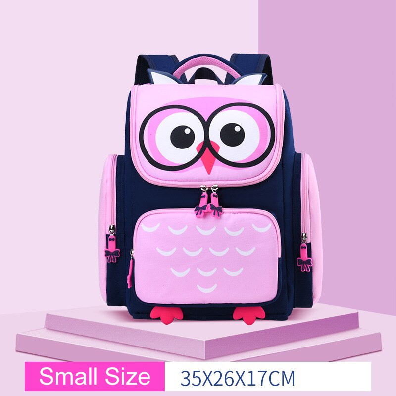 Sac à dos d&#39;école pour enfants, pour filles et garçons, avec dessin animé, hibou, orthopédiques,: small pink