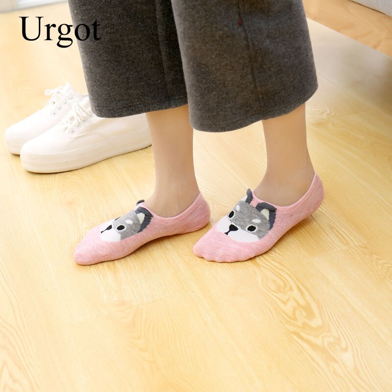Urgot 5 Pairs Womens Socks Invisible Cute Three-dimensional Cartoon Dog Short Socks Silicone Anti-skid Female Cotton Socks Meias