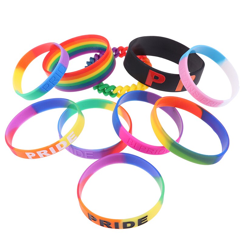 10 soorten unisex lgbt regenboog letters sport polsbandje gay lesbische pride siliconen rubber polsbandje armband feest parade