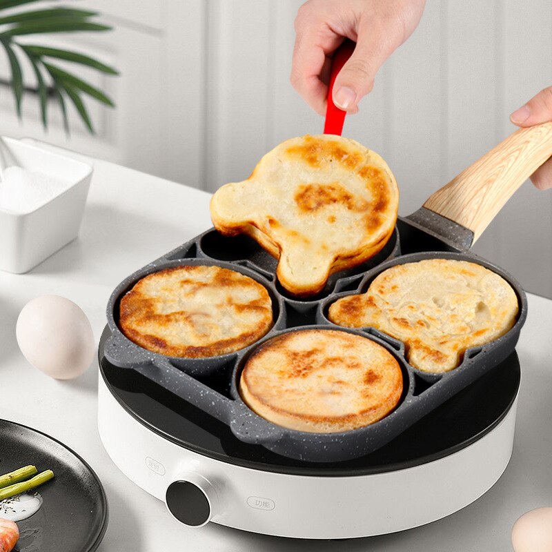 Stekt äggpanna mögel fyra hål stekt ägg artefakt non-stick pannkaka pan ägg burger potatis kaka björn form maskin hem frukost