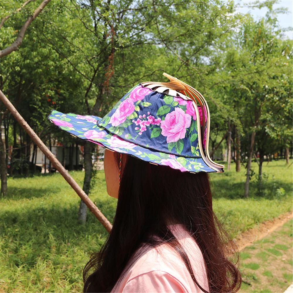 Gorros plegables con estampado Floral para mujer y niña, sombrero de bambú plegable, para el Sol, para viaje: F