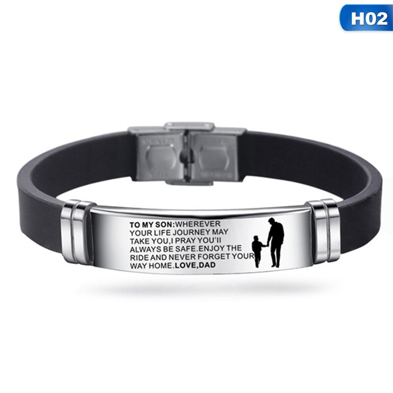 To My Son Inspirational Bracelet Men Wristband Stainless Steel Silicone Bracelets For Boys Love From Mom Dad: 2