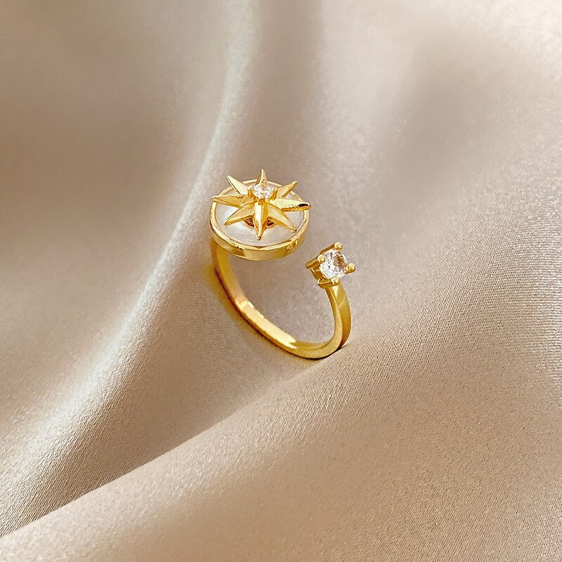 Cdjaime 2022 Draaibaar Anti Stress Angst Ring Windmolen Shape Golden Verstelbare Ringen Voor Vrouwen Mode-sieraden: Star
