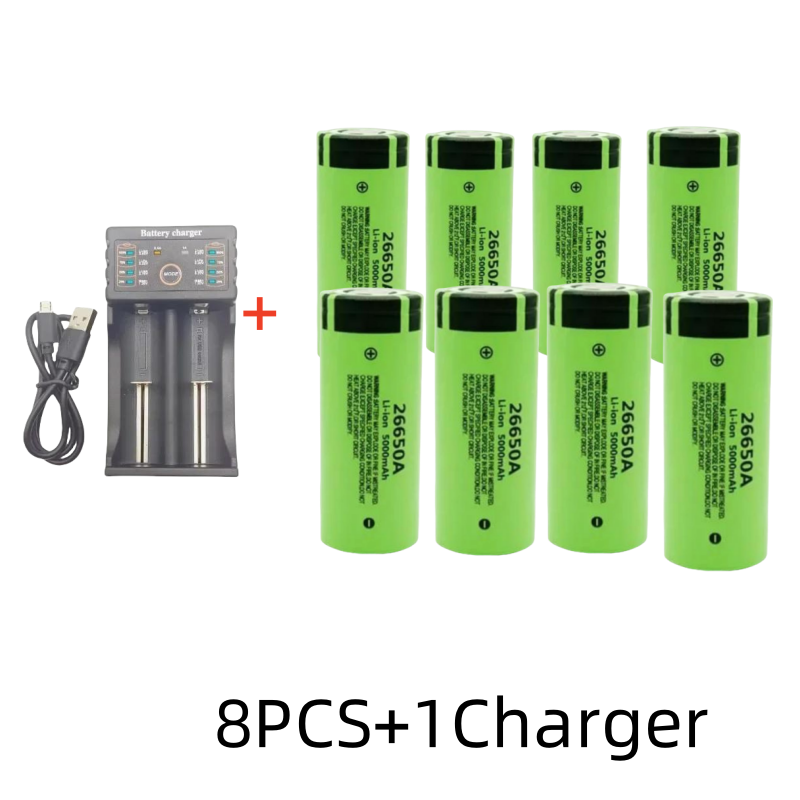 Original hochwertiger 26650-Akku 5000 mAh 3,7 V 50 A Lithium-Ionen-Akku für 26650 A LED-Taschenlampe + Ladegerät: Champagner