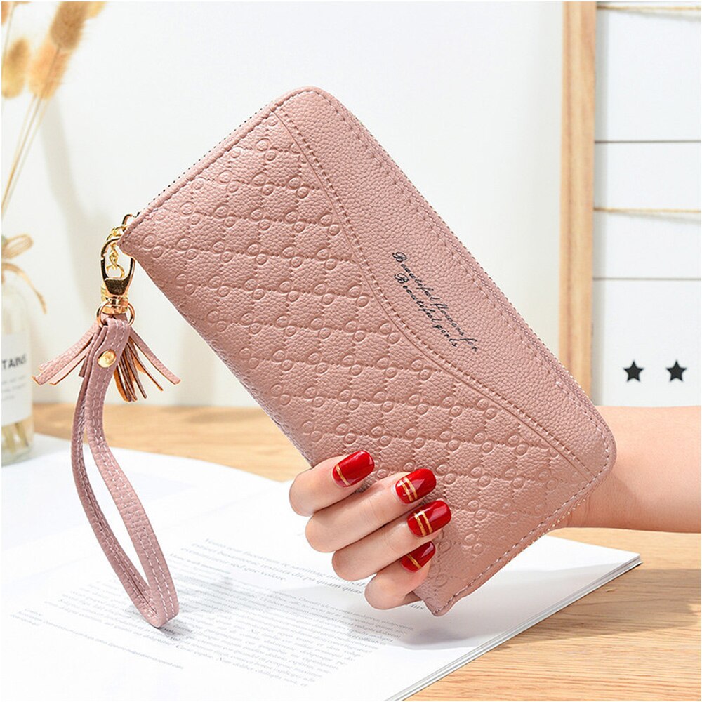 Style Zipper Women Wallet Long Clutch Bag Korean Version Small Double Wallet Standard Wallets Women PU Leather: Pink