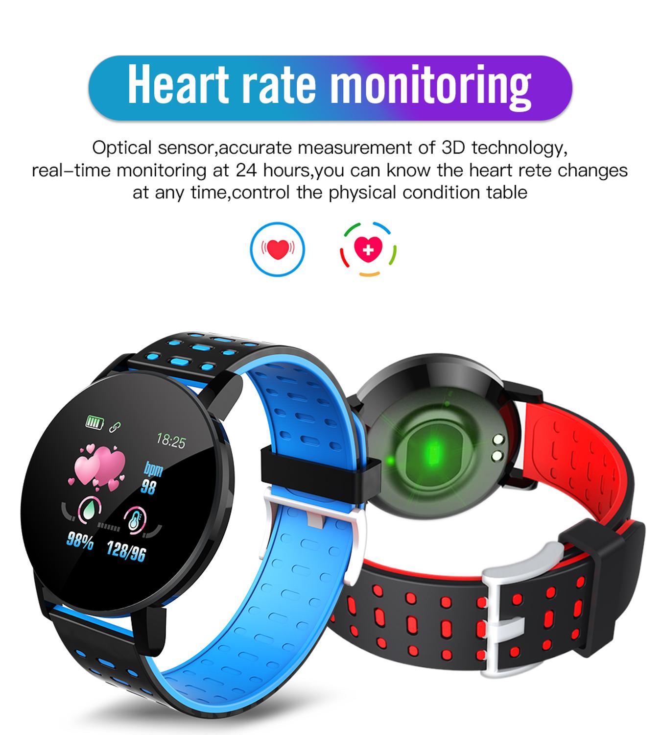 119 plus bluetooth smart ur blodtryk hjertefrekvens vandtæt sport runde smartwatch kvinder ur tracker til android ios
