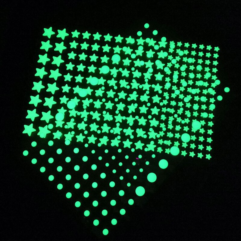 202 stuks / set 3d lichtgevende sterren stippen muursticker kinderkamer kamer interieur sticker glow in the dark diy stickers