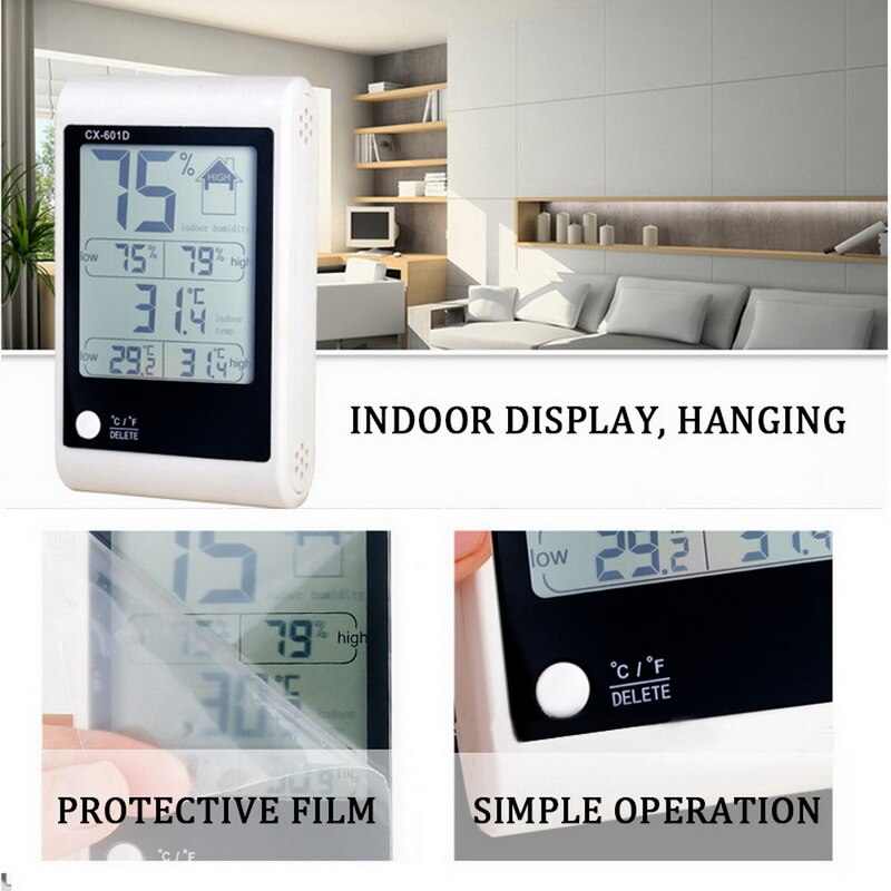 Junejour -601D Digital Thermometer Hygrometer Electronic Temperature Humidity Gauge Meter Weather Station Indoor Home Office