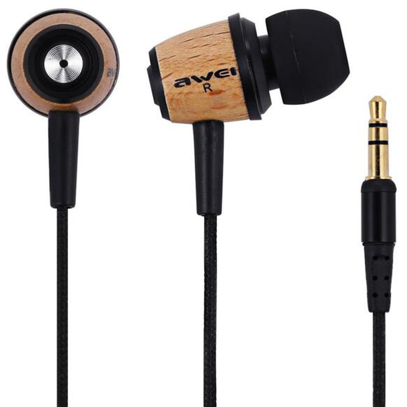 AWEI Q9 Bedrade Oortelefoon In Oor Fone de ouvido Houten Bass Oortelefoon Stereo Auriculares Audifonos Nylon Weave Draad Headset Kulakl k