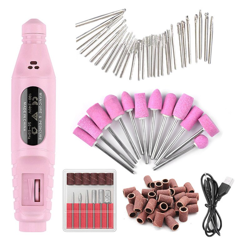 1 set elektrische nagelboormachine, pedicure nagelboorbits, keramische freesjes voor manicure-apparatuur, nagelkunstgereedschap: Roze set 4