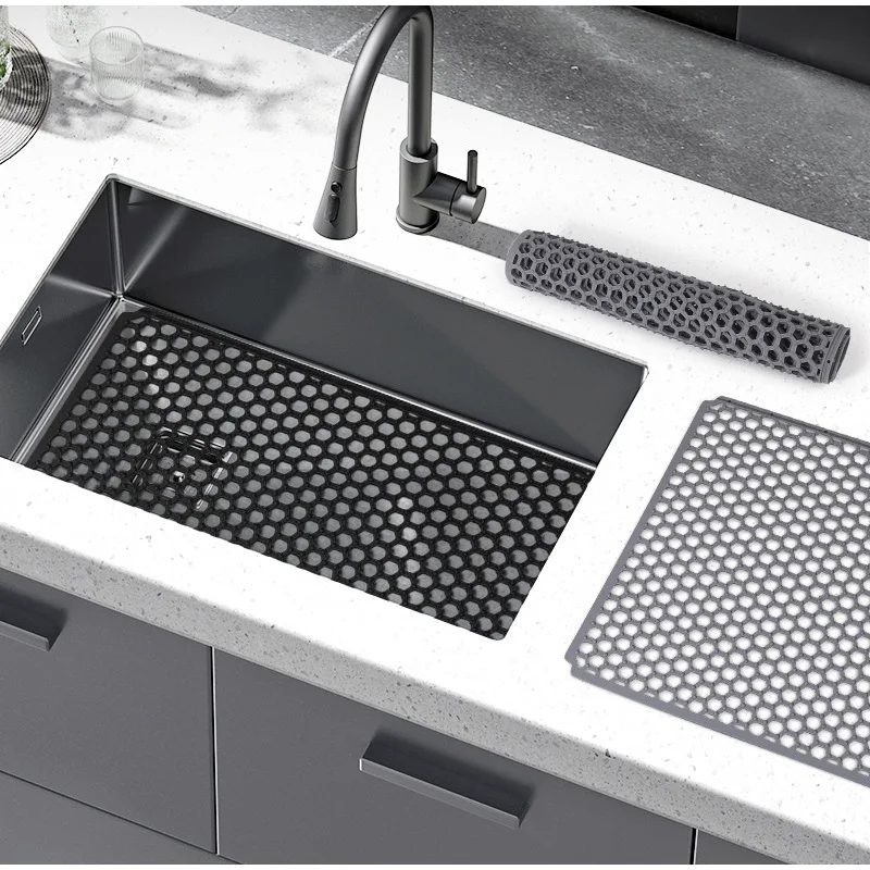 Kitchen Silicone Sink Protector Mat Foldable Anti Slip Tableware Drainage Drying Mats Household Multi Functional Desk Pad