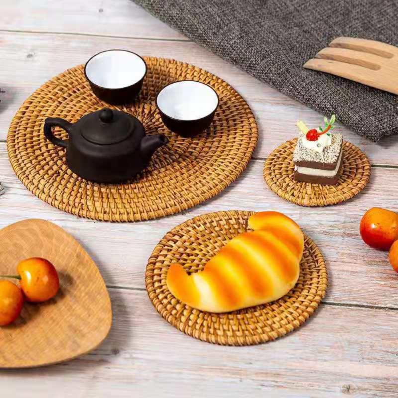 1Pc Herfst Rotan Hand-Woven Coaster Creatieve Eettafel Mat Kom Mat Pot Mat Ketel Mat Isolatie Pad mon-Slip Mat