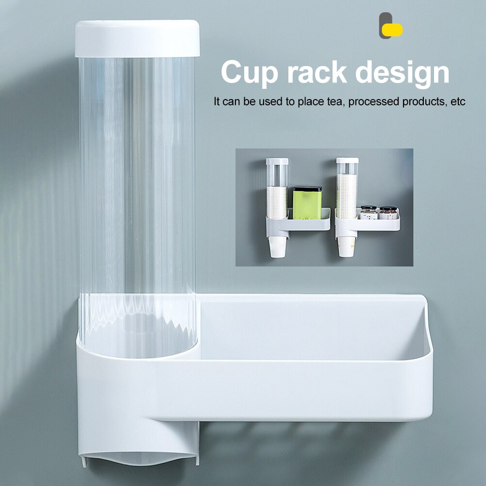 Disposable Cup Dispenser Wall Mounted With Cover Pull Type Home Office ABS Automatic Remover Kitchen Punch Free Easy Install