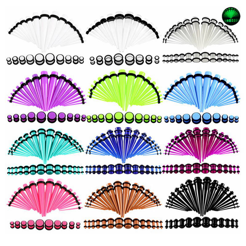 36 pièces/lot acrylique oreille jauge cône et Plug Kits d'étirement couleur mixte oreille chair Tunnel Expansion corps Piercing bijoux 14G-00G