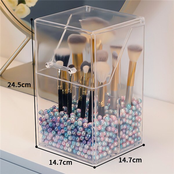 Duży pojemnik na pędzle robić makijażu pojemnik z pokrywką przezroczysty pędzel kosmetyczny Organizer z 500g koraliki biurko pyłoszczelne pudełko: A-500g Mer Beads