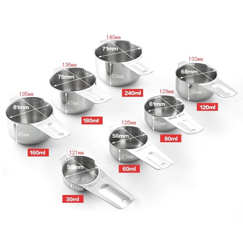 [7-Piece]Stainless Steel Measuring Cups - Made of 1 Solid Piece 304 Stainless Steel, Engraved Measurements, Nesting Measuring Cu