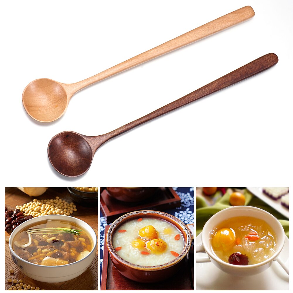 Japanse houten lepels lang 10.9 inch natuurlijk hout lange steel ronde lepels voor soep koken mengen roeren tafelgerei