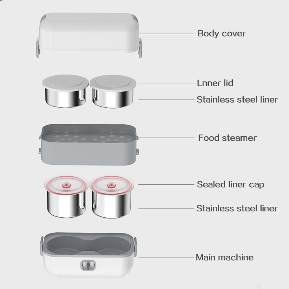 Elektrothermische lunchboxen, draagbare multifunctionele verwarmde lunchbox met één klik, mini rijstkoker, kleine stoomkoker