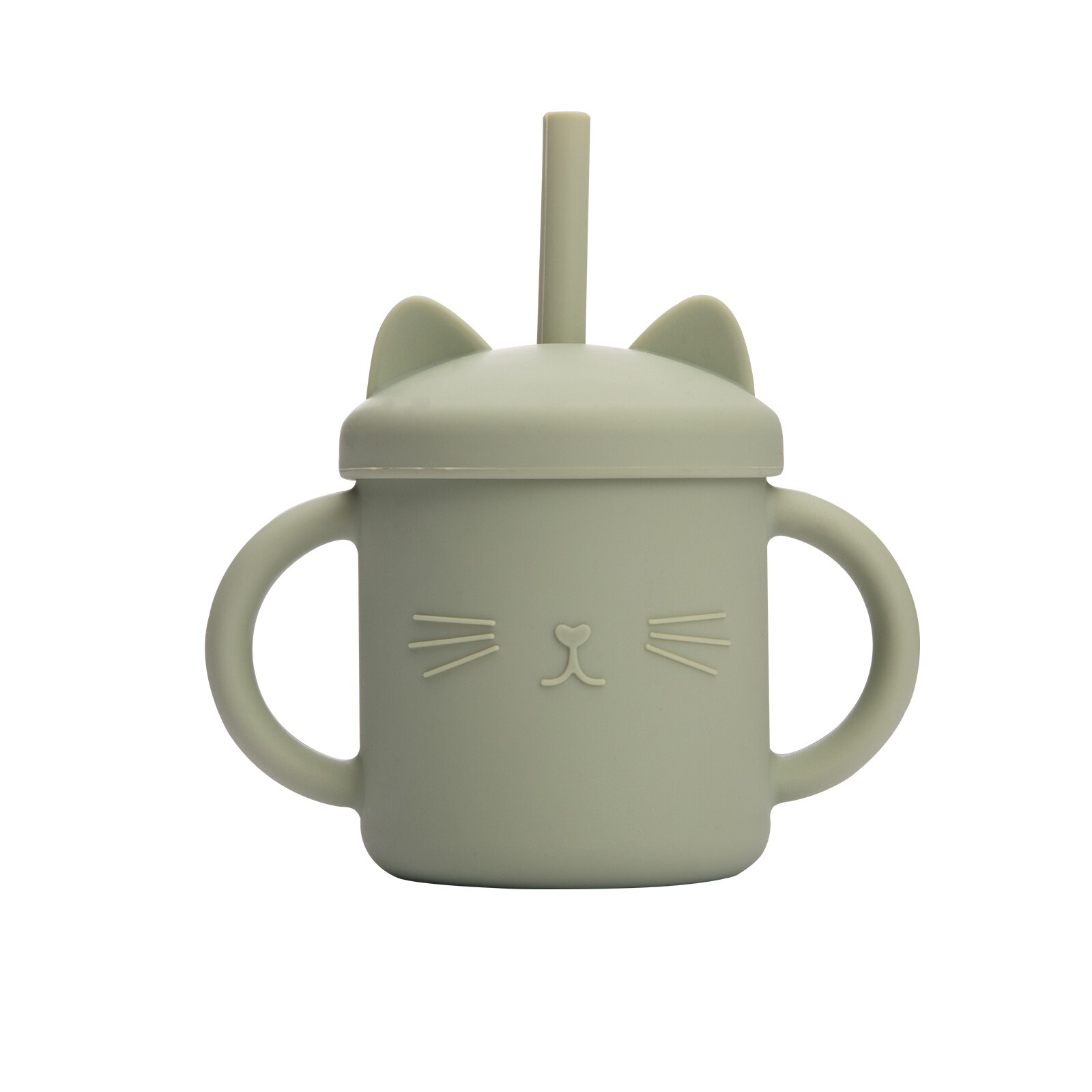 Vasos de silicona para alimentación de bebé, taza con dibujos de gato para niños pequeños, tapas sólidas con asa para beber: Green