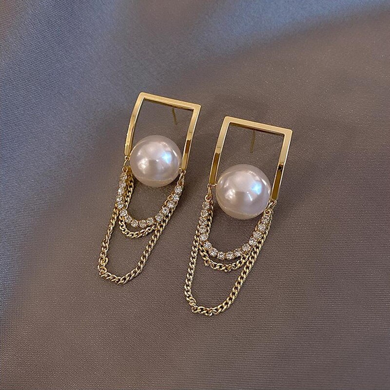 Perle firkantet geometrisk pin dangle øreringe til kvinder koreanske smykker luksus piger fest øre smykker: 2