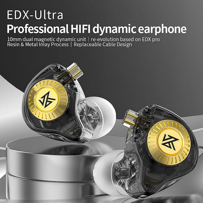 KZ EDX Ultra-oortelefoon 10 mm dynamische in-ear monitor-hoofdtelefoon Ruisonderdrukkende headset met 3,5 mm-stekker 2-pins afneembare kabel
