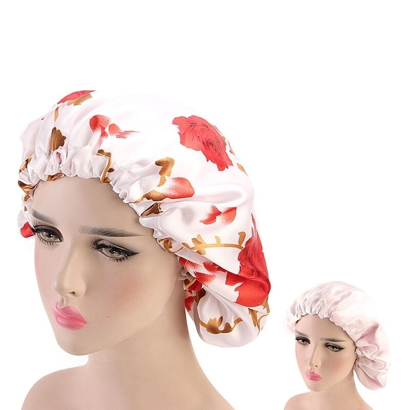Elastische Band Motorhaube Frauen Doppel Schicht Seidige Durag Headwrap Haar Band Welle Nacht Kappen Blumen Salon Hütte Turban Haar Schmuck