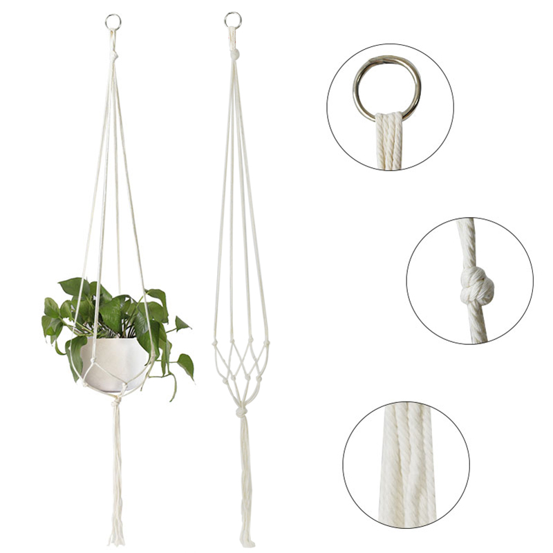 Panier suspendu en corde de coton et de chanvre pour plantes, Pot de fleur en macramé fait à la main, cintre pour plantes, fournitures de décoration intérieure et extérieure pour jardin de maison