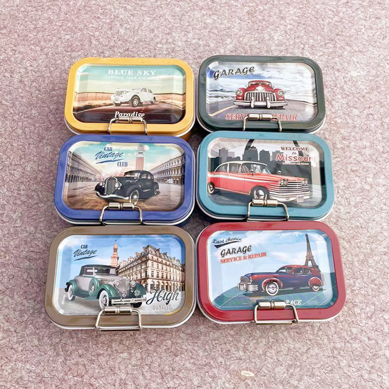 Boîte de rangement Double couche en métal imprimé fleur Vintage voiture, boîtes à collectionner, boîte à bijoux 1 pièce