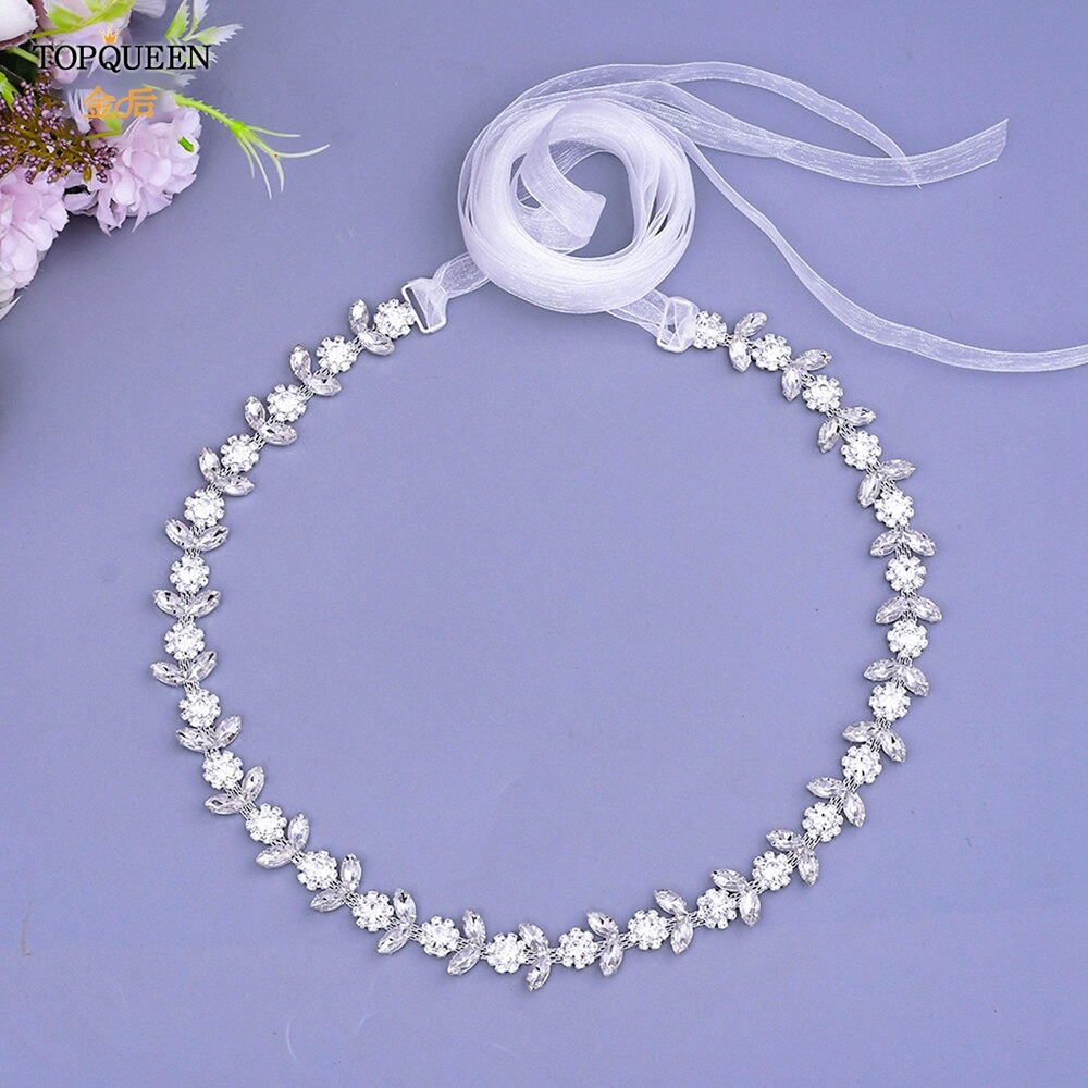 TOPQUEEN Luxus Strass Gürtel Hochzeit Gürtel Diamant Braut Gürtel Schärpe Hochzeit Zubehör Abend Party Band Gürtel Schärpe S440: Organza  Weiß