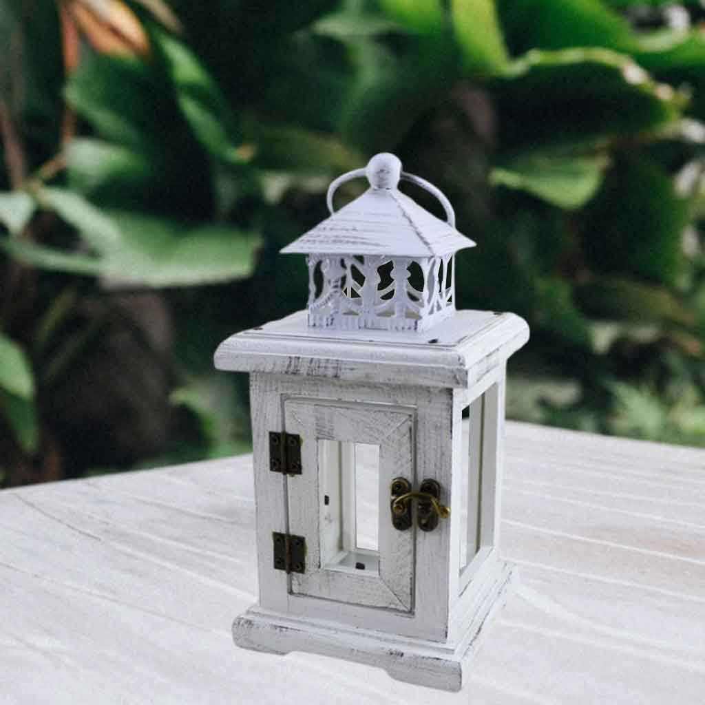 Retro Style Pillar Candle Holder Wooden Lantern Candlestick Night Light Candleholder Garden Home Decoration Ornaments: White White
