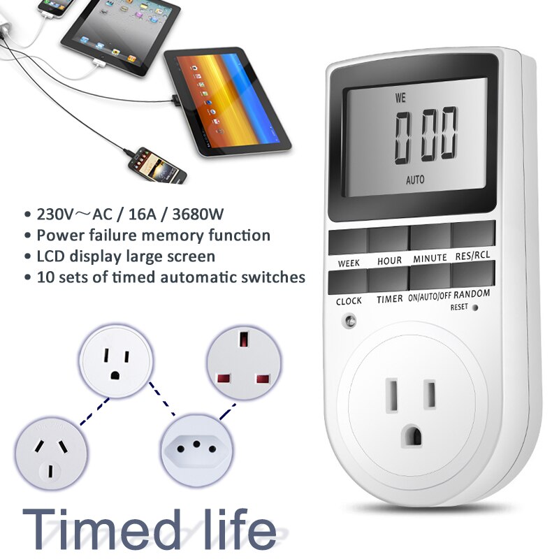 Digital Timer Switch Programmable Timing Socket EU UK US AU BR Plug Electrical Wall Plug-in Power Socket Timer Switch Outlet