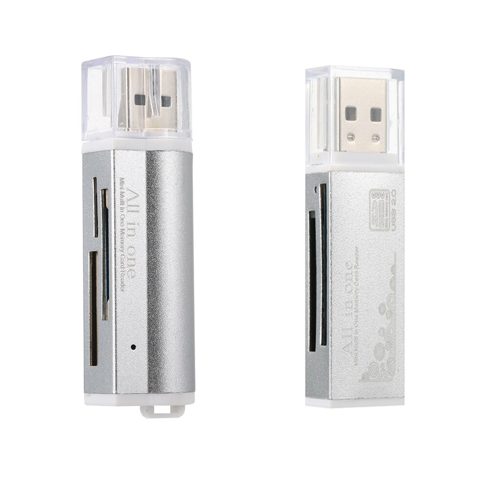 Memory Card Accessories Multi All in One Card Reader USB 2.0 Sliver Mini Adapter Portable Card Reader For SD/ Micro SD / TF Card