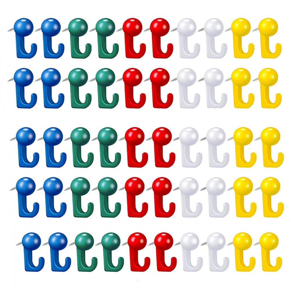 50pcs Push Pin Hooks Plastic Heads Cork Board Hooks Decorative Hanging Hook for Bulletin Board Home Office School Supplies
