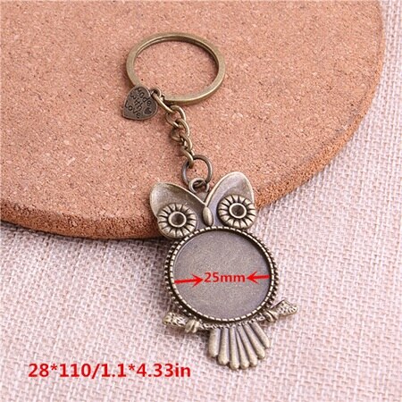 5pcs/lot Metal Key chain round owl Cabochon Setting DIY Vintage Handmade Key Chain Jewelry Making Y1004: Y1004 2