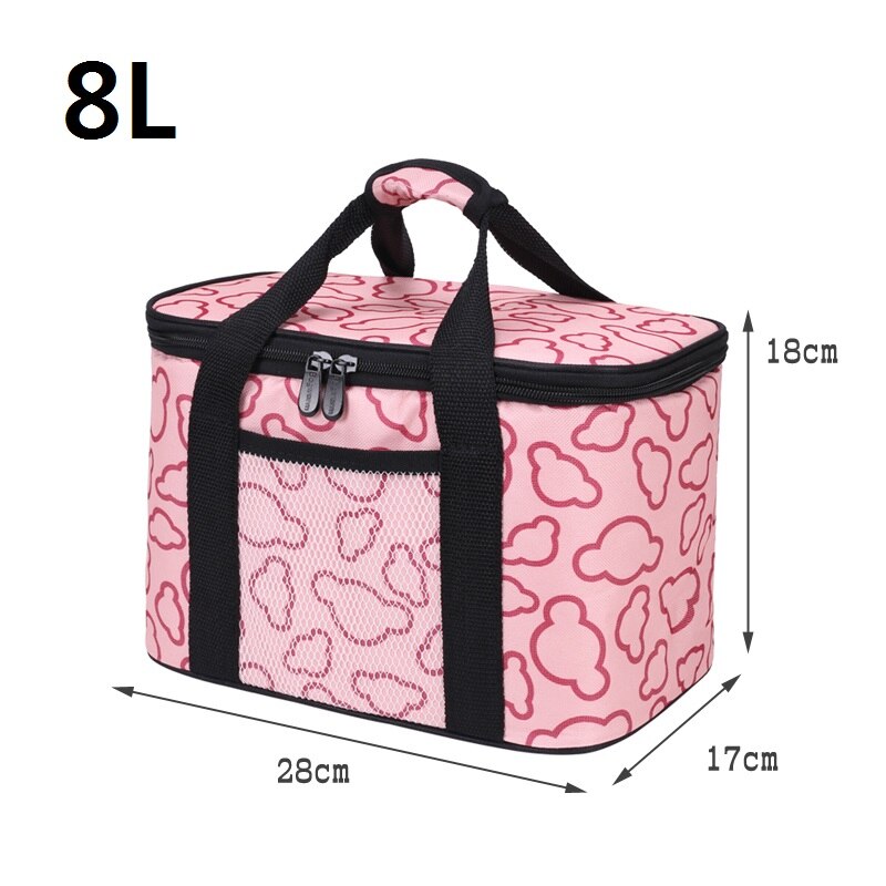 Brand Thicken Oxford Waterproof Small Thermal Food Portable Picnic Cooler Bag For Kids: 8L Pink