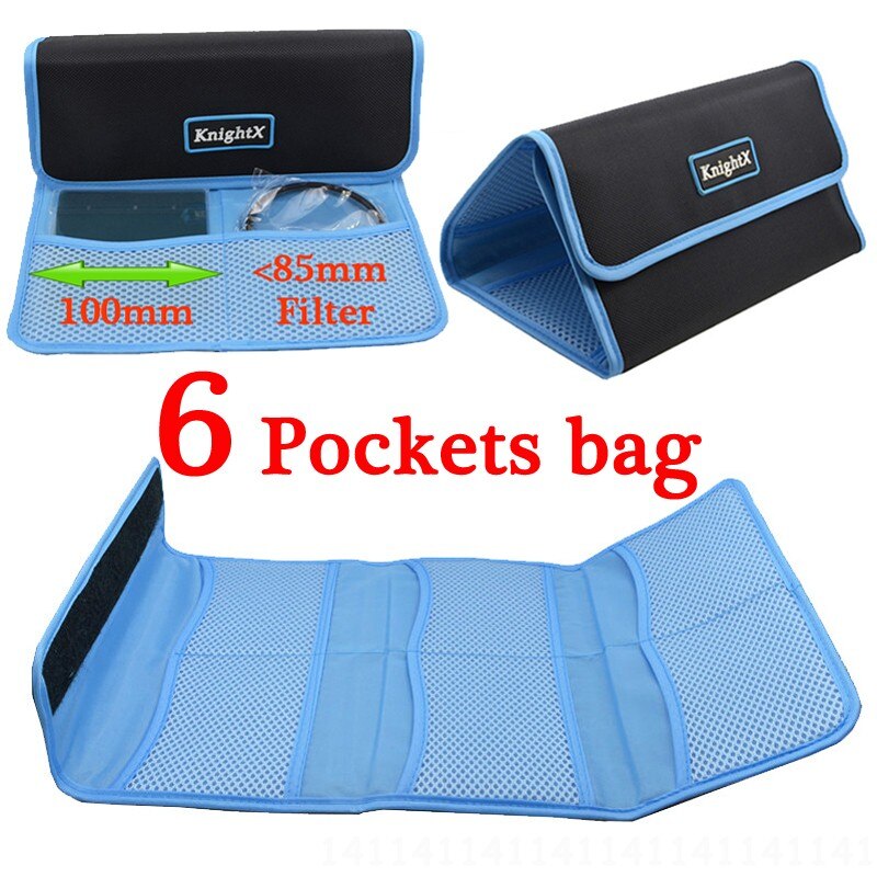 KnightX Lens Cap Wallet Case Filter Bag Voor 49mm-77mm Holder Pouch UV CPL Voor Houder Pouch UV CPL Ring kleur cokin p-serie: Blue 6 Pockets bag