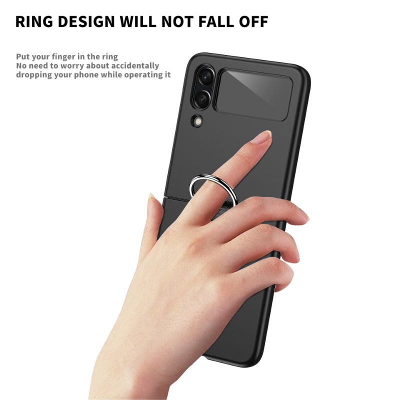 Funda de teléfono sencilla y plegable con hebilla y anillo para Samsung Galaxy Z Flip 3 4 5 5G, funda trasera de silicona suave a prueba de golpes