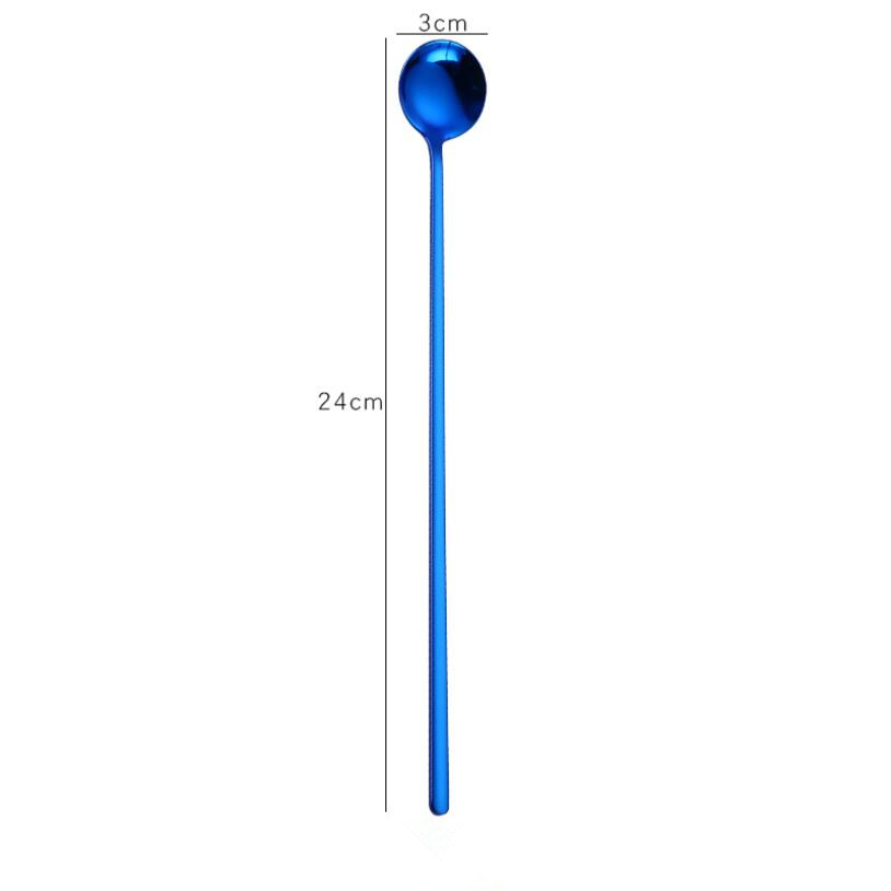 Long Handle Small Coffee Spoon Smoothie Ice Mixing Scoop 304 Stainless Steel Milk Tea Bar Spoon: 06 Blue
