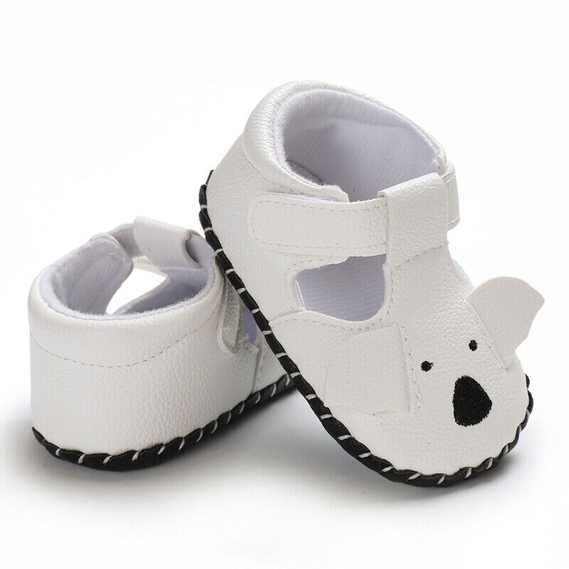 Cute Animal Bear Newborn Baby Shoes Sandals Soft Crib Sole Leather PU Toddler Girls Boys Shoes Toddler Kids Prewalker Clogs: White / 7-12 Months