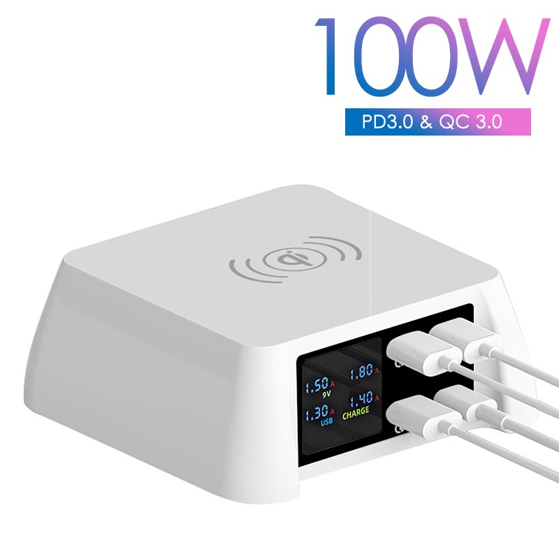 Ilepo 100w qi wireless-ladegerät usb typ-c pd-ladegerät  qc3.0 für iphone 12/11 pro/xr/xs max samsung wireless-schnellladegerät