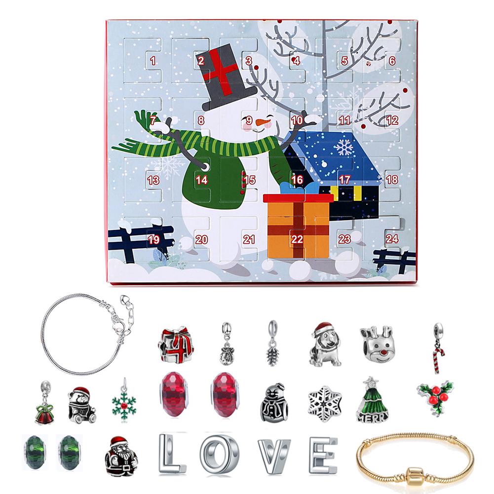 Schneemann Weihnachten Advent Kalender Frauen Mädchen Schmuck DIY Countdown-Kalender 24 Tage Reize Mit Armbinde einstellen freundlicher Überlegene: B
