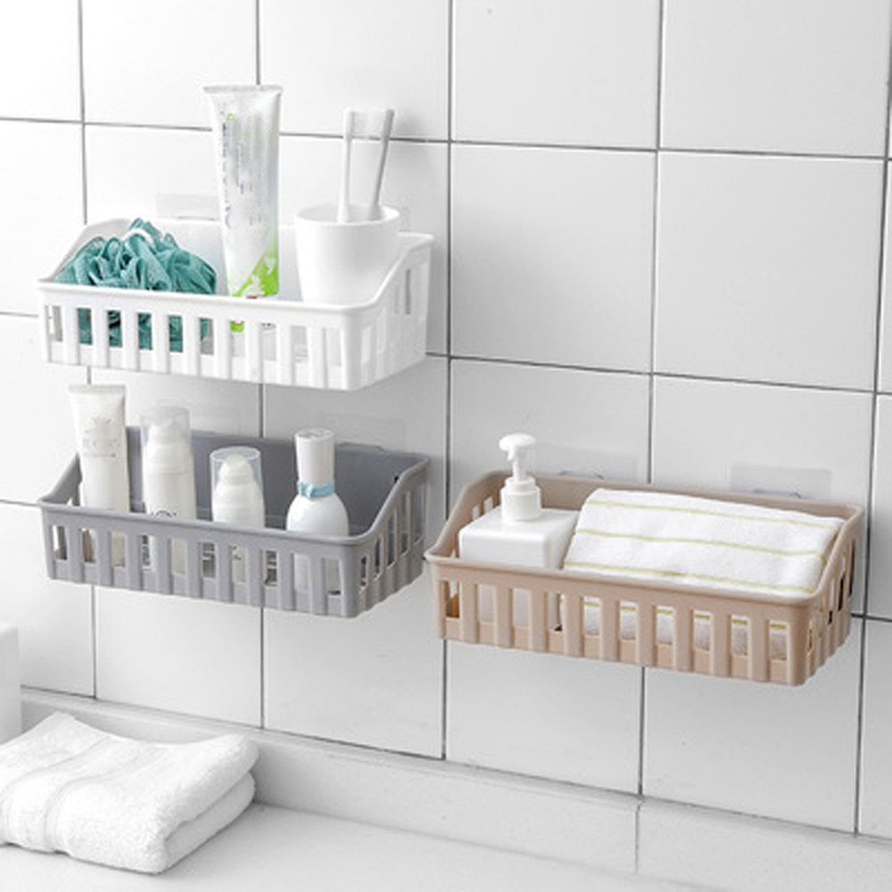 Sugekop badeværelse køkkenhylde shampooholder kosmetik arrangør praktisk opbevaringsstativ væghængende opbevaringskurv værktøj #25